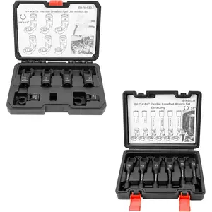 Flex  Crows Foot Line Wrench Set, 3/8" & 1/2" Drive Flex Flare Nut Wrench Injector  Line Crowfoot Flare Nut Socket Wrench Metric 12-19 mm