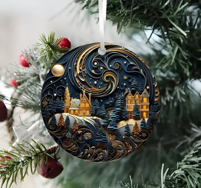 Spectacular Navy and Gold 3D look Non-Textured Christmas Ornaments,  Christmas 2023 Decor, Christmas Tree Decor