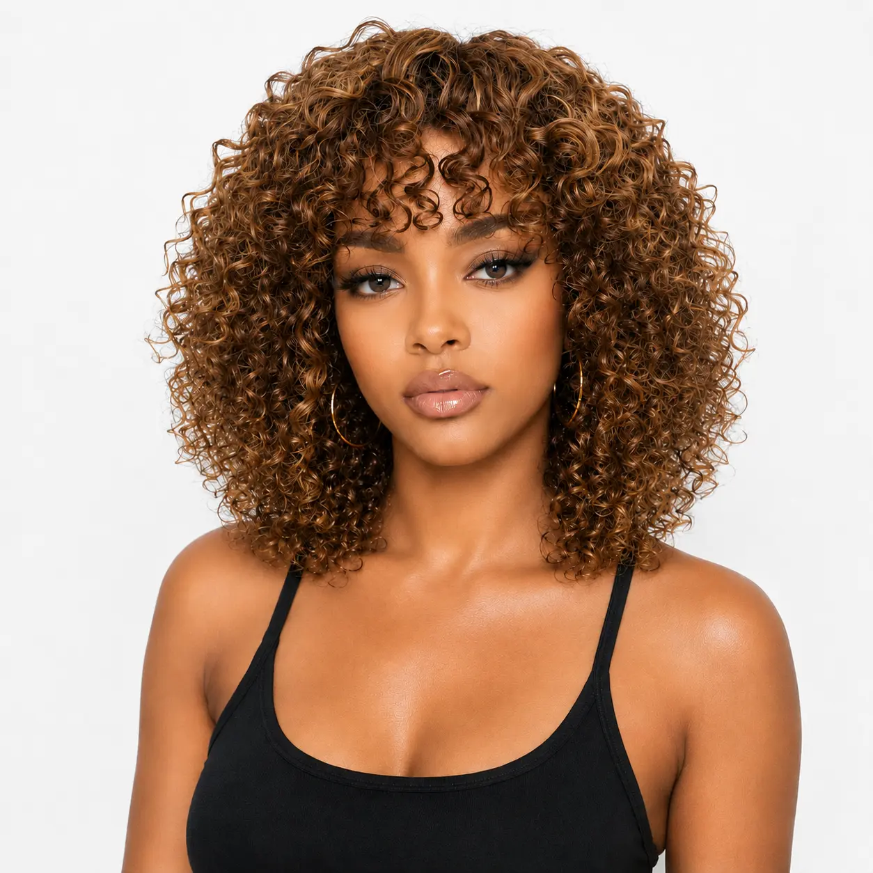 IFLY Glueless Blonde Water Wave Jerry Curly Human Hair Wig, 10in Short With Bangs, 200% Density Thick Full Machine Wear-And-Go Wig, Glueless Blonde Wigs