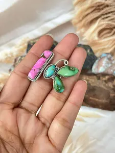 Handmade Sterling Silver Spring Collection: Sonoran Mountain Turquoise with Cotton Candy Butterfly Adjustable Ring "Signed Nizhoni"