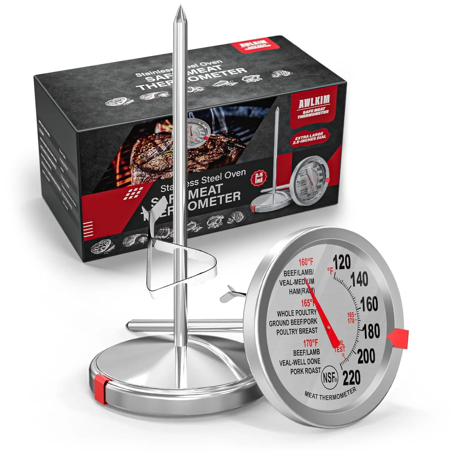2 Pack Stainless Steel Meat Thermometer, Safe Leave in Oven, 2.5-in Extra-Large Dial Food Thermometer for Cooking, Temperature Probe for Baking, Candy, Oil, Steak, Turkey - Kitchen Gadgets Utensils