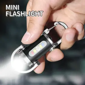 EDC Keychain Flashlight, 500 Lumen Bright LED Compact Mini Pocket Light with Red/Blue Strobe, USB Charging, Metal Hook, Waterproof for Camping, Emergencies