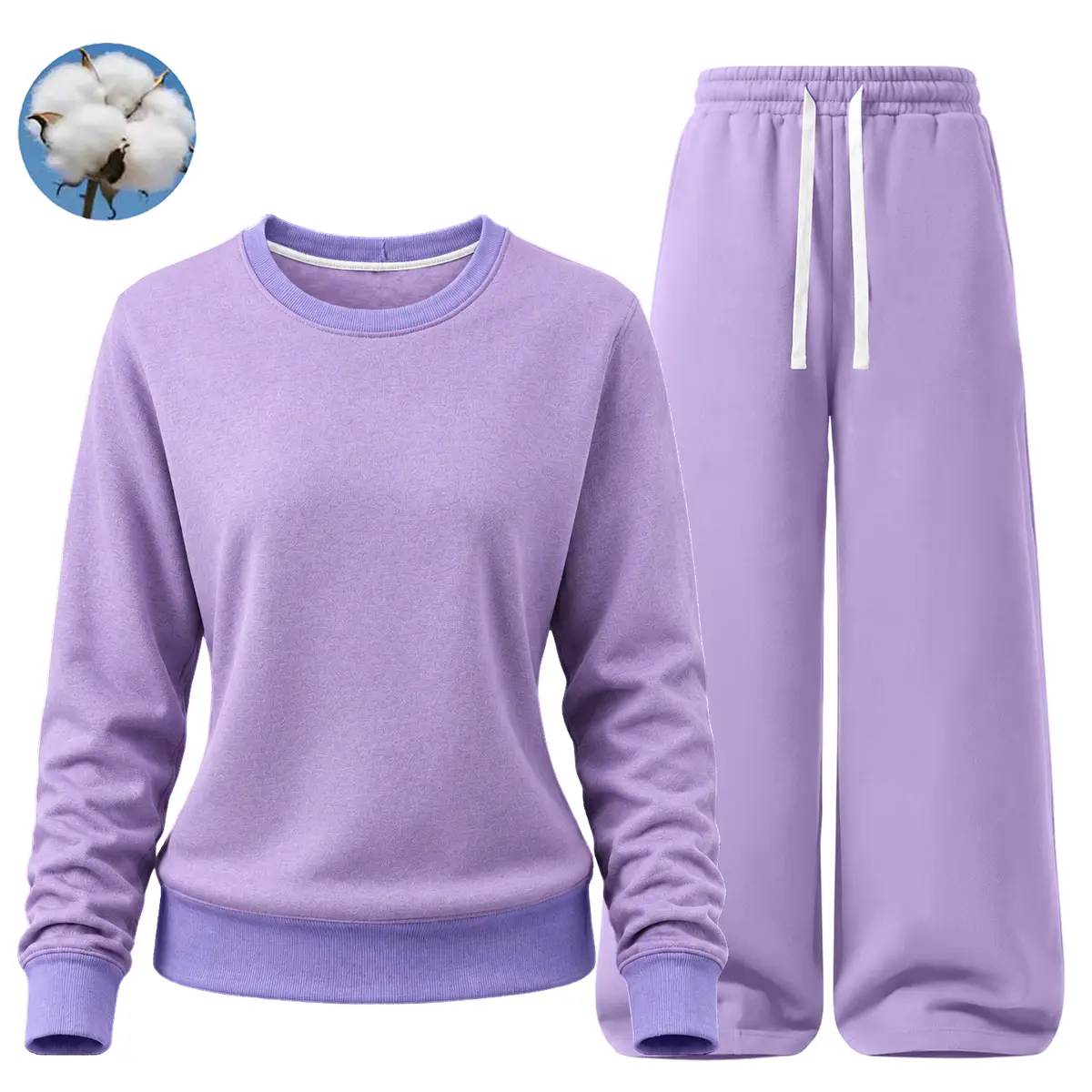 Women’s casual athletic set, 2 pieces for spring/autumn/winter: long-sleeve fleece cotton crewneck sweatshirt and fleece cotton athletic pants – autumn/winter casual set