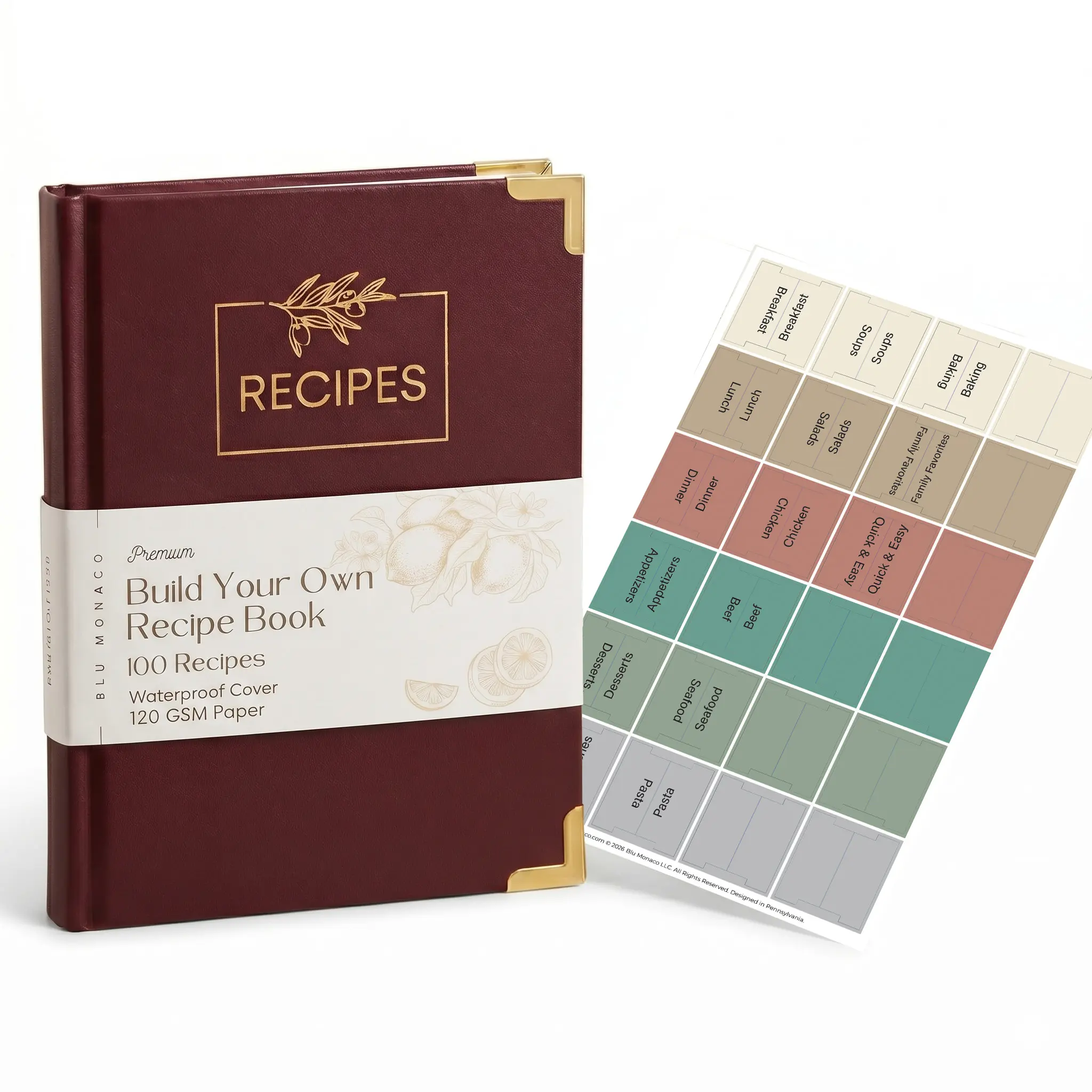 Premium Recipe Book • Vegan Leather • 100 Recipes + Tabs