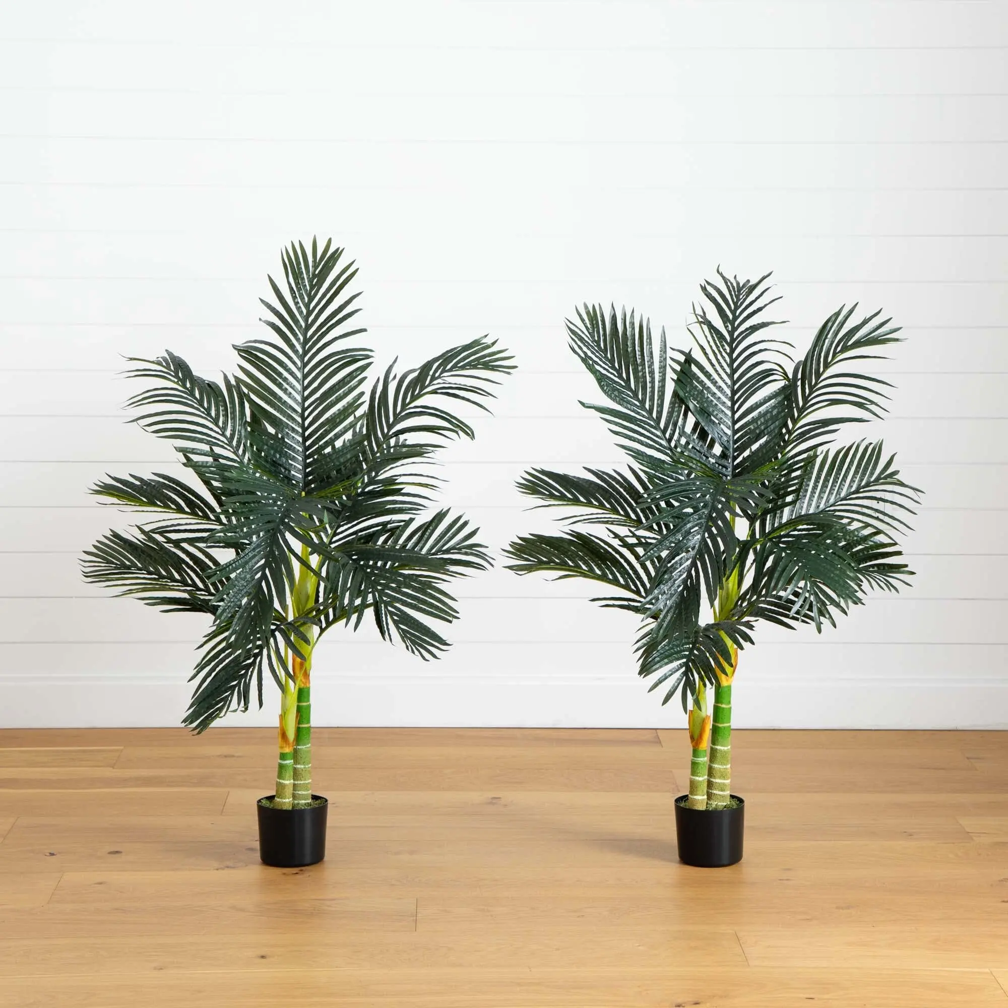 2-Piece 4ft Artificial Double-Stalk Golden Cane Palm Trees - Bendable Synthetic Tropical Greenery for Nursery, Cozy Nooks, Home Decor Accents (2 Piece Sets Compatible)
