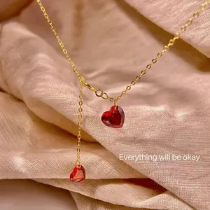 Red Love Zircon Necklace Sterling Silver Delicate Pendant Women's Necklace Charm lady Clavicle Necklace Christmas Gift