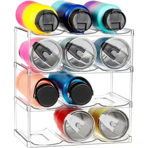 Compartment - Stackable Water Bottle Organizer Holder - for Stanley & Others' Large Tumbler - Clear Wine Rack, Cup Bottle Holder for Cabinet Home Countertop Fridge Pantry Shelf, 4 Tier Hold 12