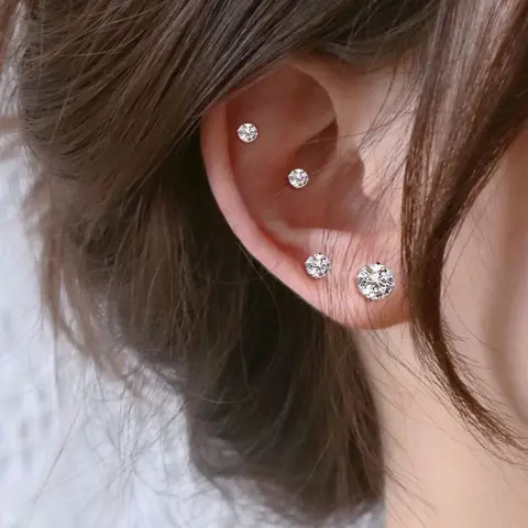 Women's 3-Pair 18K Gold Plated Hypoallergenic Cubic Zirconia Stud Earrings - Dainty, Earring Stacking, Multi-Pair Unisex Set, Casual Minimalist Polished, 3mm+4mm+5mm Round Balls, Elegant Jewelry Gift, Dainty Earrings
