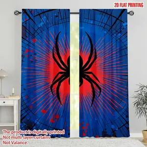 [Halloween] 2D Flat, 2D Flat 2pcs Printed Curtains, Halloween Spider Web Art with Easy Pocket Rod Installation for Kitchen Bathroom Living Room Bedroom Study, 2D Flat