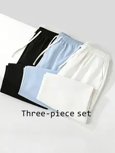 3-Pack Men's Drawstring Casual Pants, Comfortable Breathable Cotton Linen, Streetwear Fashion, Outdoor Sports, All Seasons