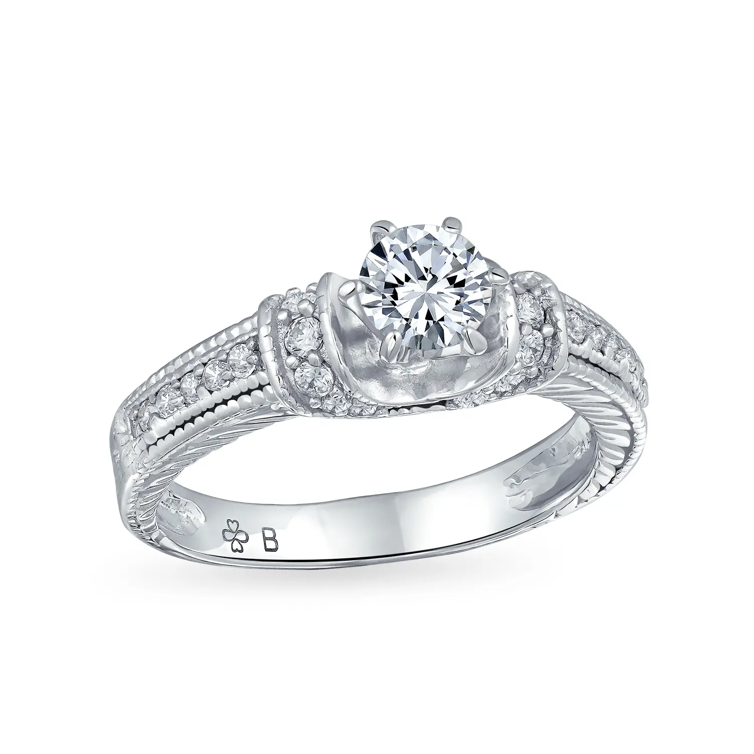 Vintage 1CT CZ Solitaire Engagement Ring 6 Prong Filigree Sterling Silver