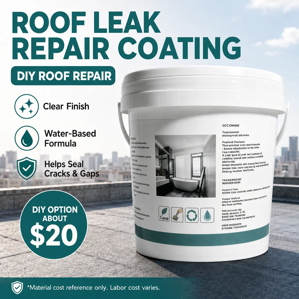 DIY Roof Repair Coating - Clear Finish Water-Based Sealant, Seals Cracks & Gaps, Invisible Adhesive, Water Protection, transparent waterproof