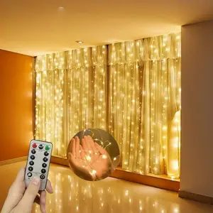 LED Curtain Lights Indoor 300 9.8ft X 9.8ft, Remote Control Timer Waterproof Outdoor String Lights, USB Powered Waterfall Window Lights, Dimmable Led Light, Adjustable Led Lights