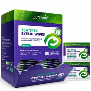 Tea Tree Eyelid Wipes: Eye Lid Cleansing Scrubs Rellief Treatment for Stye, Blepharitis, Demodex, Dry, MGD and Red Allergy, 80 Pcs