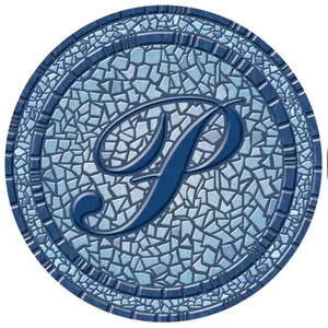 POOLSAIC  59 in. dia. Monogram Mosaic Poolsaic Mat- P, Pool Design, Swimming Pool Accessories