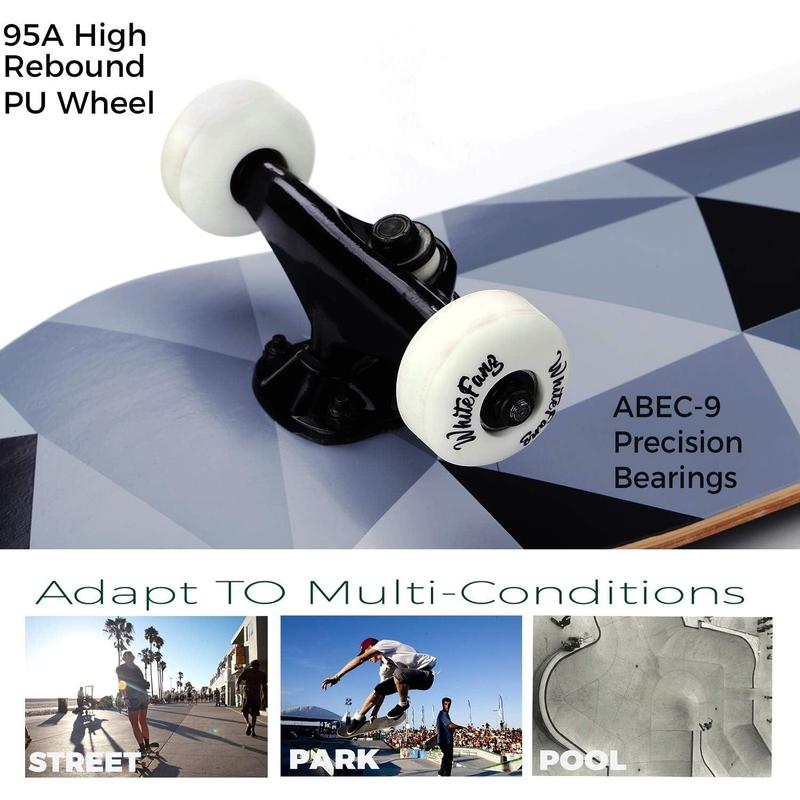 skateboard carry WhiteFang Skateboards for Beginners, Complete Skateboard 31 x 7.88, 7 Layer Canadian Maple Double Kick Concave Standard and Tricks Skateboards for Kids and Beginners skater  xl