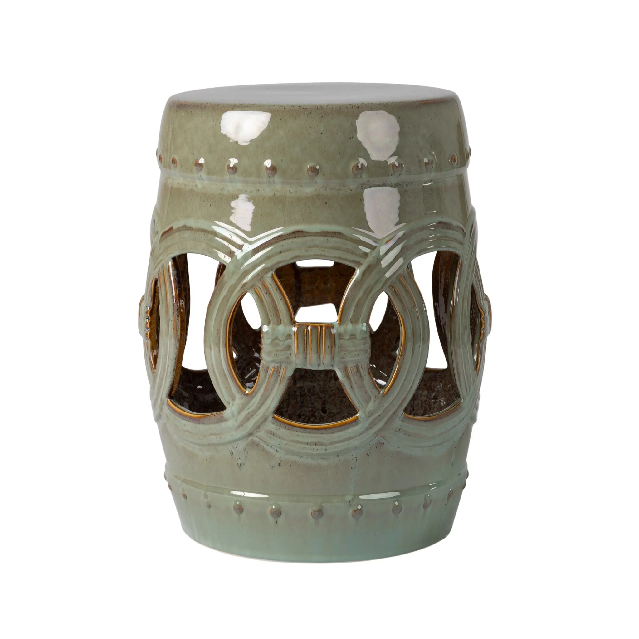Large Medallion Ceramic Indoor/Outdoor Garden Stool/Table in Olive Jade Green
