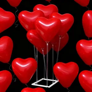 Balloon Stand Set, Plastic Balloon Clips, Cross Design Balloon Holder Kit, Wedding Birthday Mother's Day Party Decor, Includes 10 Heart Balloons