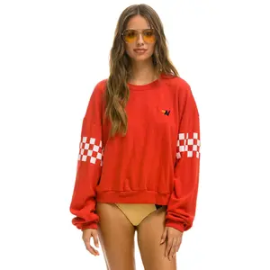 CHECK 2 SLEEVE RELAXED CREW SWEATSHIRT - RED // WHITE