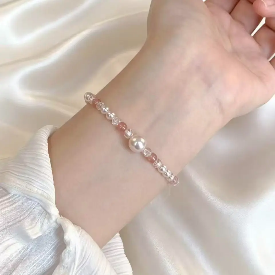 Non-Natural Crystal Bead Bracelet with Pink Accents for Women's Fashion Accessory