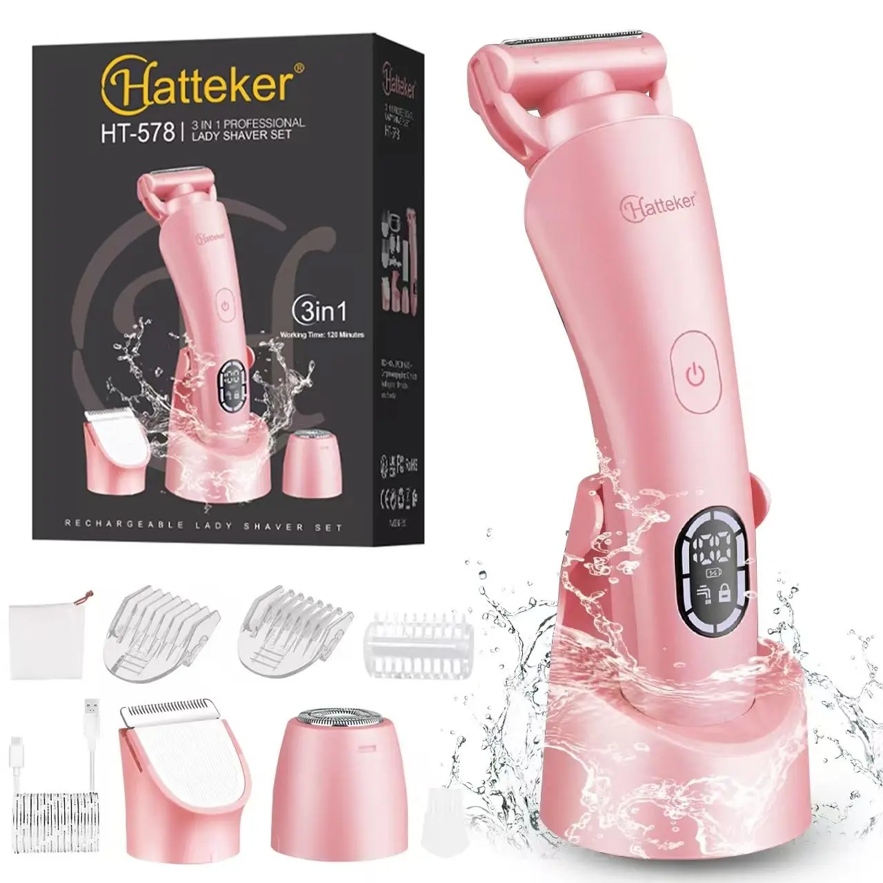 3 in 1 Women's Electric Shaver, Multifunctional Hair Trimmer, Bikini Trimmer, Electric Hair Shaver and Razor, Rechargeable Body and Facial Epilator, Gentle Hair Removal Tool, Gift for Girl, Cordless Rechargeable Trimmer