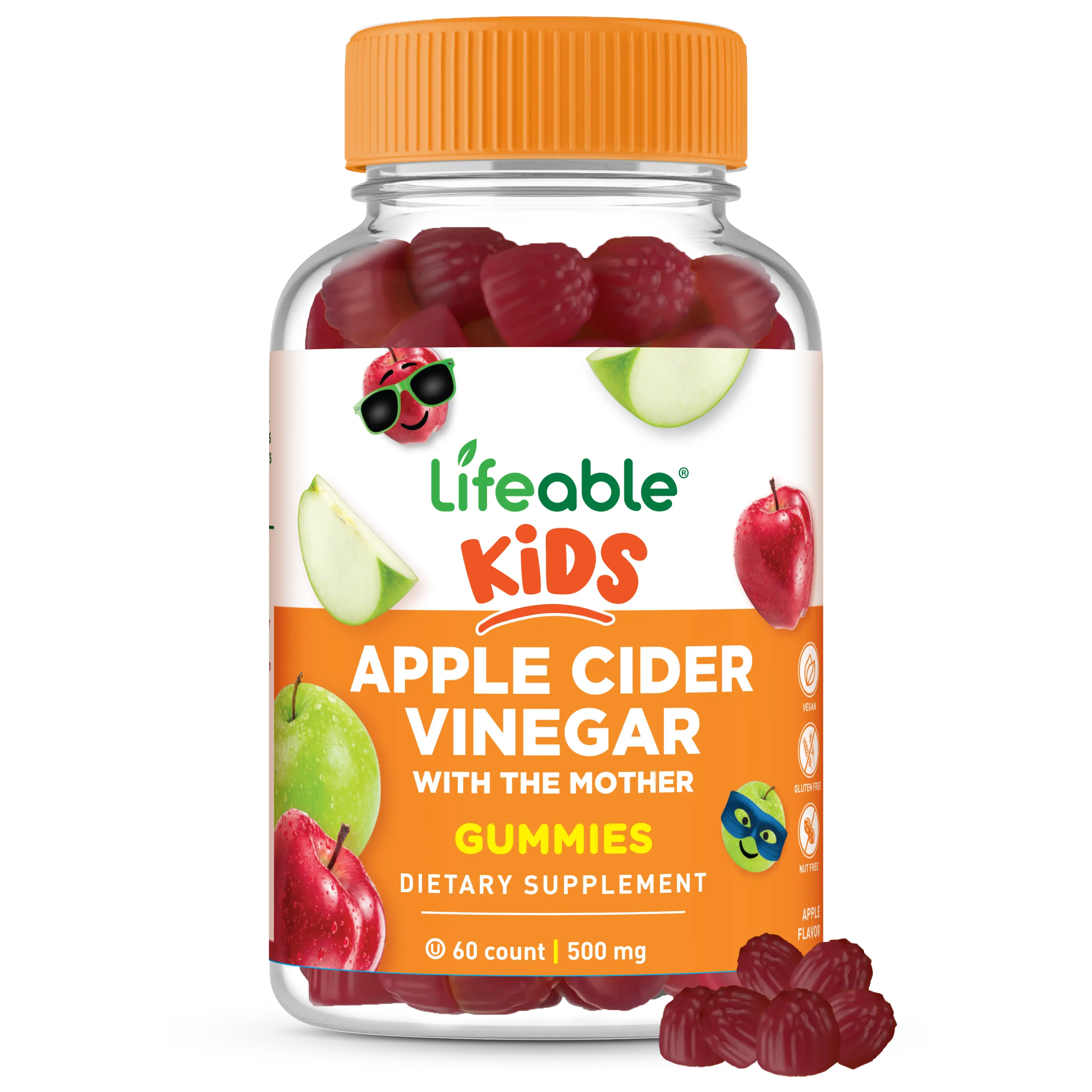Lifeable Kids Apple Cider Vinegar Gummies with Mother, 500mg, 60 count