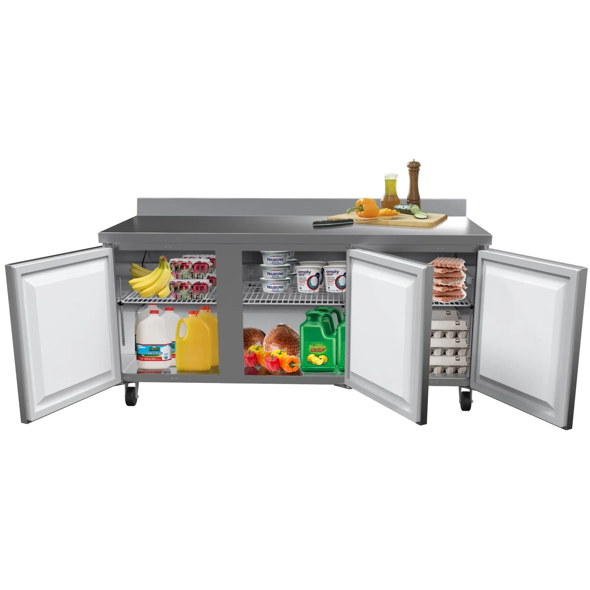 72 in. Three-Door Worktop Refrigerator With 3.5 in. Backsplash - 16.9 Cu Ft. RWT-3D-16C