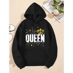 Birthday Queen Letter Print Hoodie for Women Happy Bday Long Sleeve Hooded Sweatshirt Cute Birthday Outfit Party Wear Festive Gift Idea