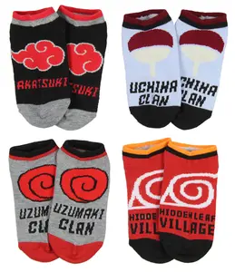 Naruto Shippuden Boys' Socks Akatsuki Uzumaki Uchiha Clan Hidden Village 4 Pairs Kids Ankle No Show Socks