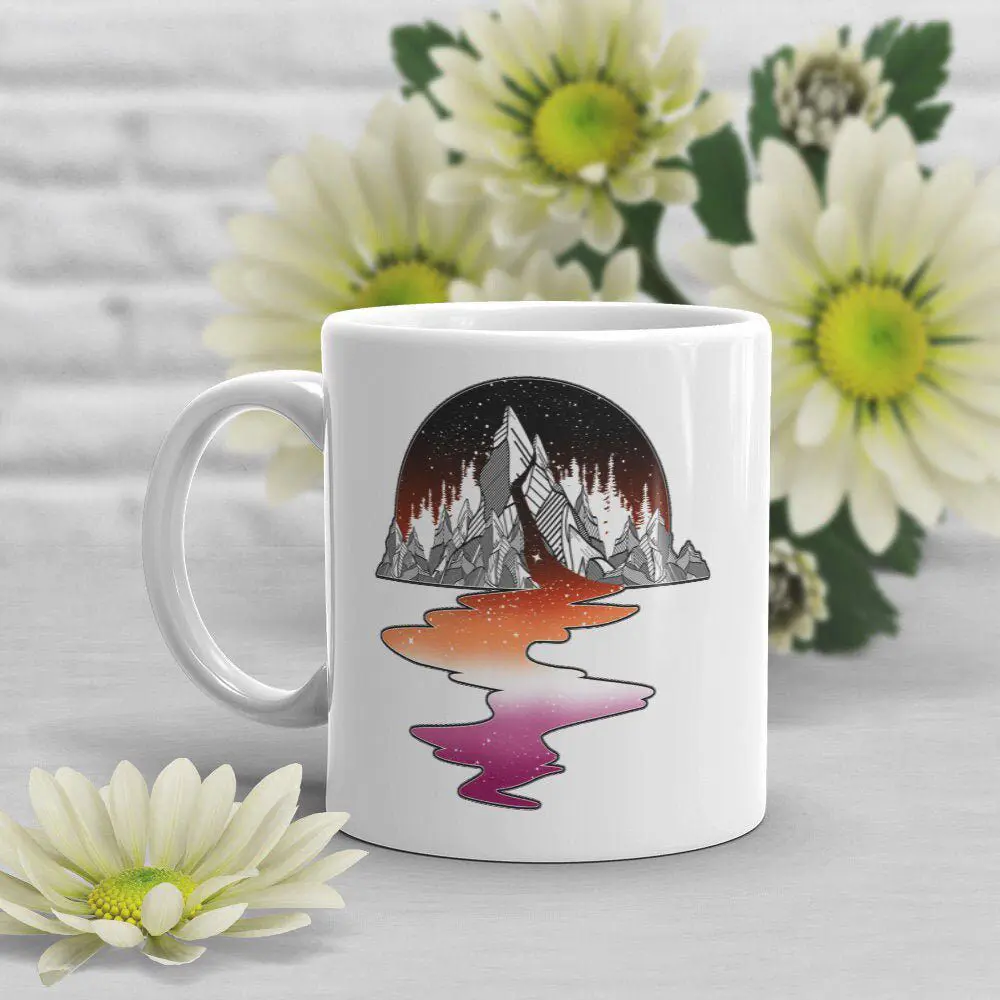Lesbian Pride Coffee Mug, Lesbian Pride Gift, LGBT Mug, River Mountain, Gay Pride Festival, Sexuality, Sapphic, LGBTQIA, Lesbian Flag