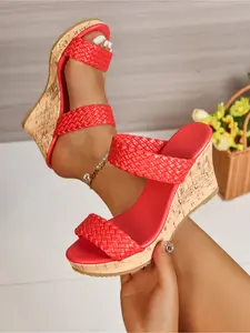 Women's Summer Fashion Wedge Platform Sandals Bohemian Style Height Increasing Slides 2026 New Outdoor Commuting Beach Shoes