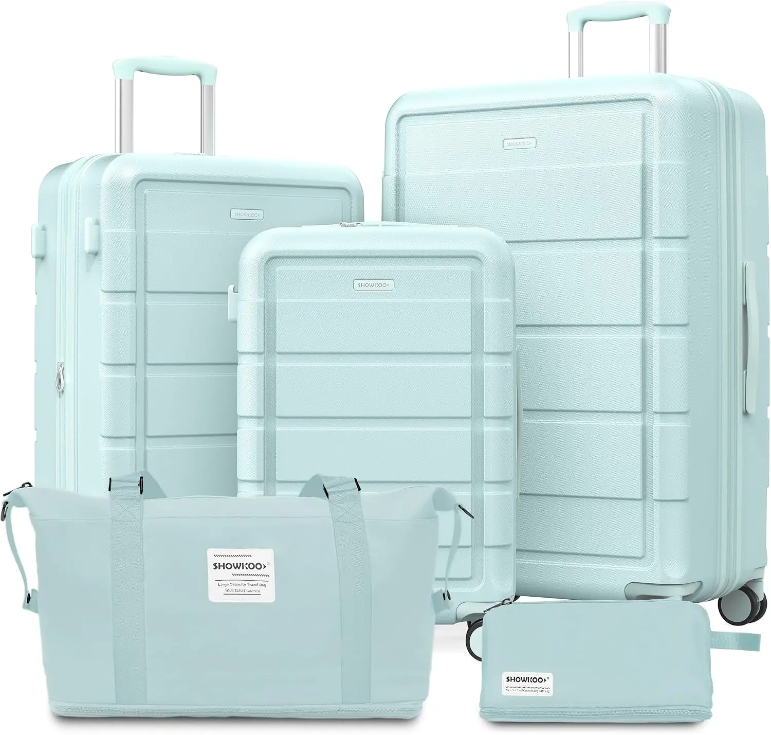 SHOWKOO Luggage Set 5 Piece with TSA Lock and 4 Spinner Wheels, 20/24/28in Hardshell Suitcase Sets with Matching Travel Bags, Durable PC Carry On Luggage Set, Expandable, YKK Zipper, for Travel, Family Set