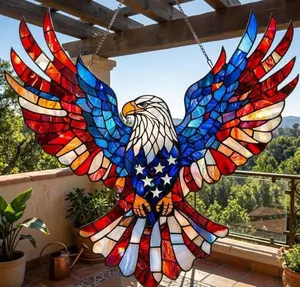 American Eagle Stained Glass Suncatcher, Patriotic Home Decor, US Flag Sun Catcher, 4th of July Gift, USA 250th Anniversary Window Hanging