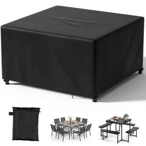 Square Waterproof Furniture Cover, suitable for outdoor, patio, balcony, and other square furniture sets. Equipped with windproof buckles and a drawstring, it provides protection against rain, sun, and UV rays.