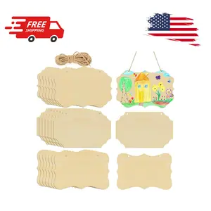 24 Pieces Unfinished Hanging Wood Sign Blank with Ropes, 5.7X8.9 Inch
