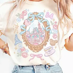 Coquette Bow Castle T-Shirt, Magic Kingdom Girly Girl Trip Shirt, Walt World Land Birthday Girl, Gift For All, Cute Ribbon Bow Trip Outfit, Magical Land Mama Tee, Magical Kingdom Family Trip Outfit