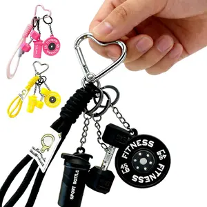 Fashion Fitness Barbell Dumbbell Keychain Set, Trendy Unisex Sporty Bag Charms with Dumbbell, Kettlebell & Barbell Pendants, Handwoven Fitness-Themed Keychains for Men & Women, Creative Gift Choice