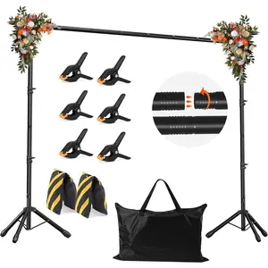 Backdrop Stand, Adjustable 10x7.5 FT Background Stand Backdrop for Parties, Photo Video Studio, Portable Photography Backdrop Stand with Carrying Bag, 6 Backdrop Clamps, and 2 Stand Bags