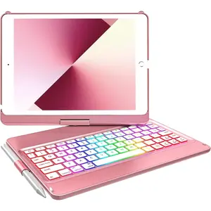 (R) Keyboard Case Compatible with iPad 10.2 inch 9th Gen 2021,for iPad 8th Generation 2020, 7 Color Backlit 360 Rotatable  Detachable  Keyboard Cover Tablet Case
