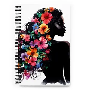 Journal Notebook Spiral Metal Binding, 140 Dotted Pages Soft Cover, Black Girl Graphic
