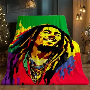 JIT One Piece Reggae Music Soul Bob Printed Flannel Blanket - Soft and Fluffy, Suitable for Sofa, Bed, Travel, Camping, All-Season Use, Machine Washable, Living Room Decoration, Holiday Gift, Happy Blanket Gifts