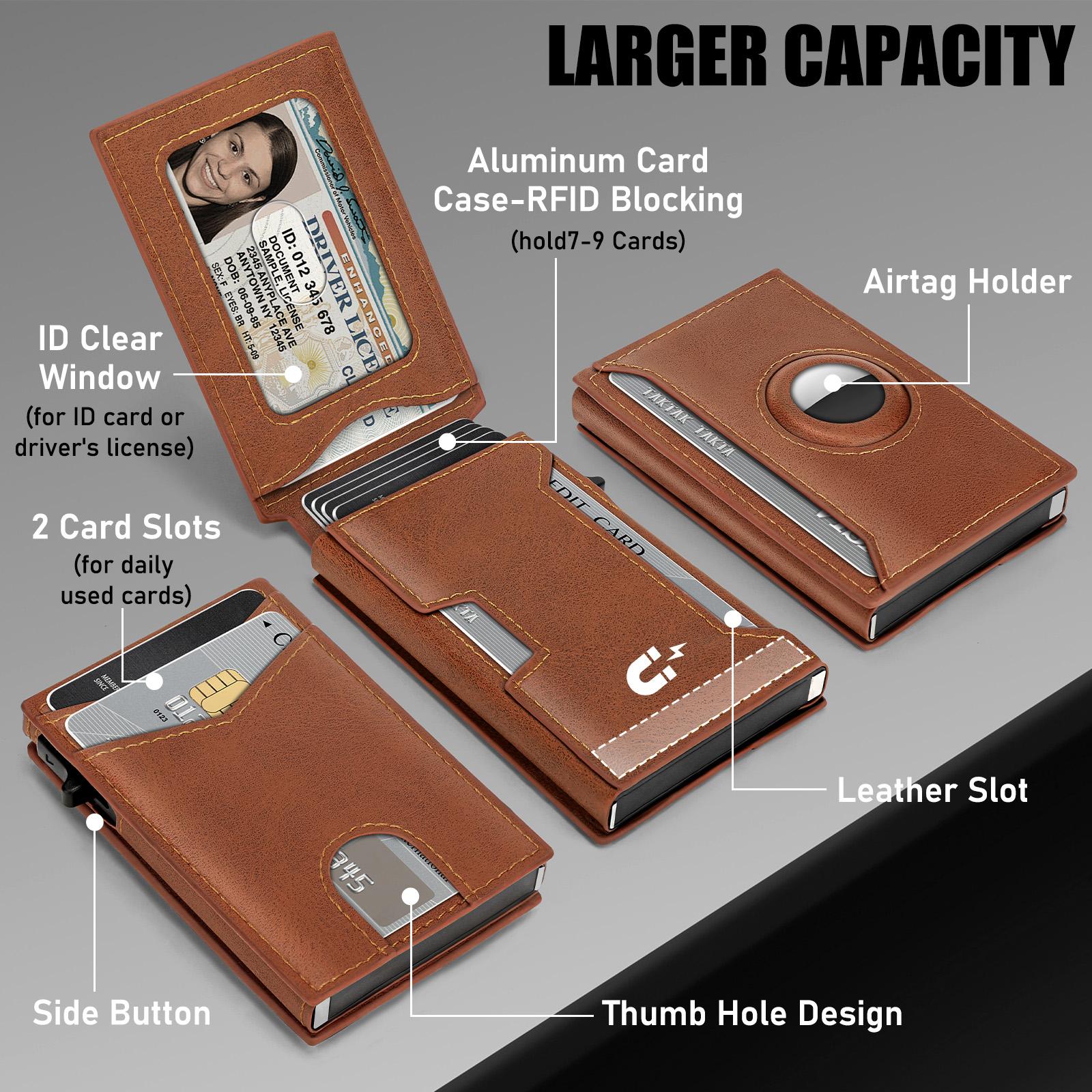 Mens Smaer Wallet Card Holder for Air Tag,Minimalist Wallet with ID Window & Cash Slot,Slim Pop Up Card Case Wallet with 9-14 Card Capacity