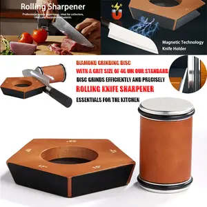 Wooden Durable Diamond Rolling Knife Sharpener Tool - 12/15/17/19/22 Degrees Magnetic Angle, Magnetic Blade Holder, Lightweight Kitchen Sharpening Kit Essentials
