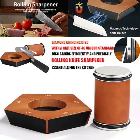 Diamond Rolling Knife Sharpener Set - Kitchenware for Knives, 12-22 Degree Magnetic Angle, Blade Holder, 2-Sided Suction, Diamond Grinding Disc, Lightweight Tool Upgrade, No Battery, Durable Kitchen Essential, Excellent After-Sales Service