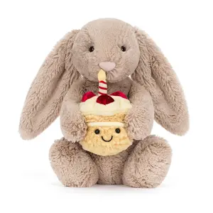 Birthday Bunny Plush – Soft Beige Stuffed Animal Gift