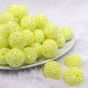20mm Neon Yellow Rhinestone AB Bubblegum Beads