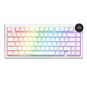 AJAZZ AK820 V2 PRO Dual 8K Wireless Gaming Mechanical Keyboard, Backlit Keyboard, 75% Equipped with 0.9-inch TFT Color Screen Multi functional Metal Knob Office RGB DIY Support Multiple Systems Suitable for Esports and Office, Lighted Mechanical Keyboard