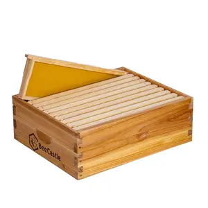 BeeCastle 10/8 Frame Beeswax Coated Dipped Langstroth Beehive Super Medium Box with Wooden Frame & Beeswax Plastic Foundation for Beginners Pro Beekeepers Home Insulation Cedarwood Waterproof Beekeeping