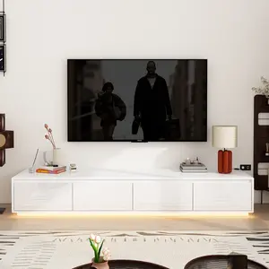 FUFU&GAGA LED TV Stand for TVs up to 75", Wood Media Console with Glossy Surface & LED Lights, Modern Entertainment Center with 4 Drawers for Living Room