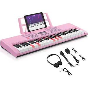 GLARRY 61-Key Portable Digital Piano Keyboard for Beginners, Lighted Keys, LCD Screen, Microphone, Headphones, 3 Teaching Modes, Built-In Speakers